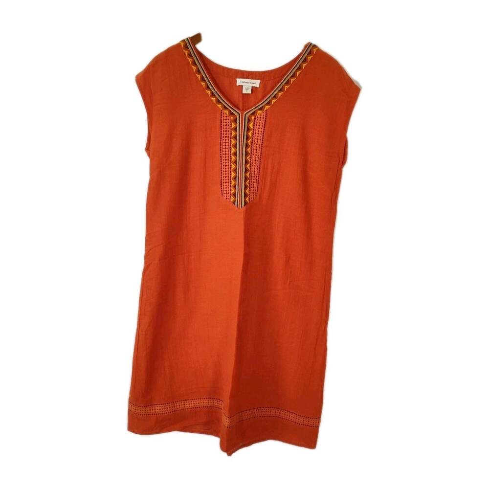 Coldwater Creek Dress Womens Medium Embroidered Orange Beach Resort Boho Hippie